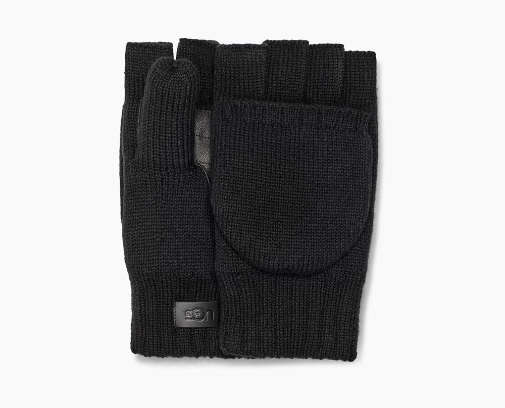 Ugg Glove Mens - Ugg Knit Flip Mitten Black - 418JAOTSB